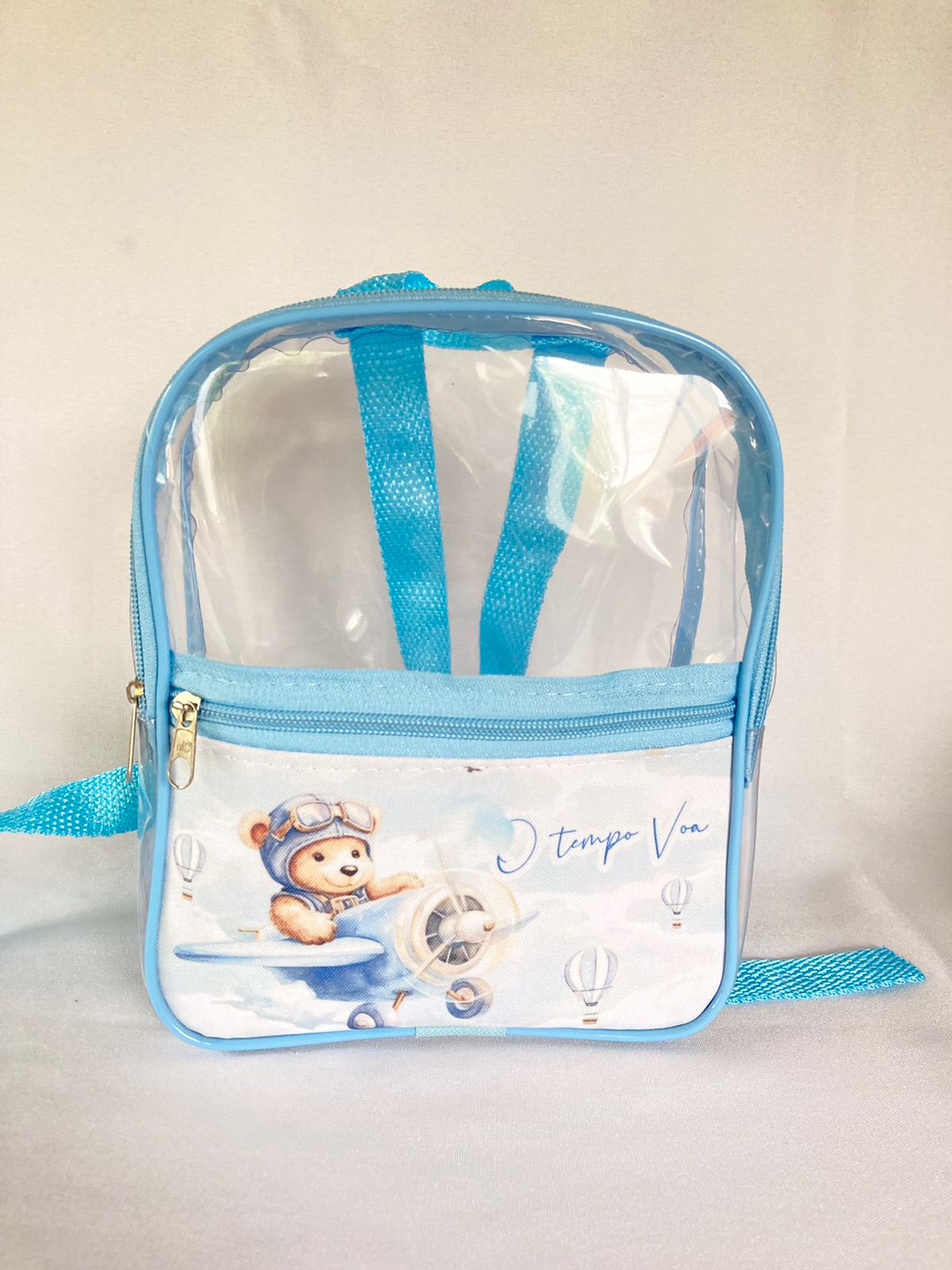 Mochilinha transparente com bolso 24x19x8